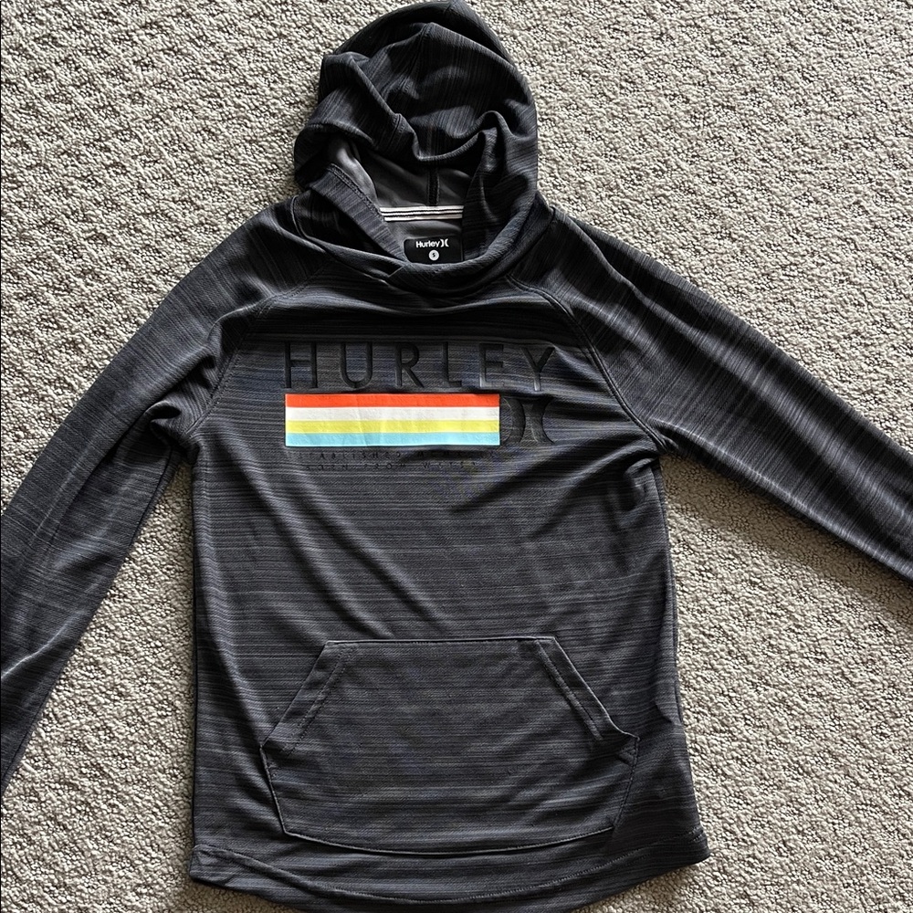 Boys Hurley Black Hoodie with Multicolor Chest Stripe